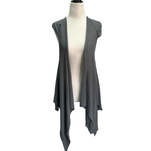 Zuza-Bart Sweaters - Zuza-Bart Grey Open Weave Waterfall 100% Cotton Cardigan Vest Size S
